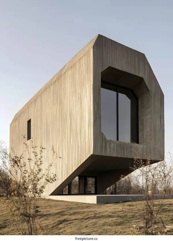 Modern House with Unique Geometric Design and Large Windows