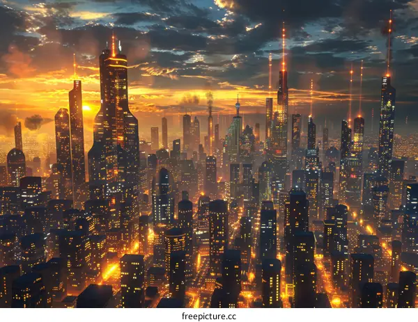 Futuristic Cityscape at Sunset