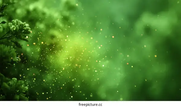 Abstract Green Forest Background with Sparkle Particles