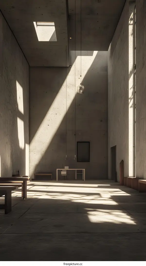 Minimalist Architecture Concrete Room With Sunlight