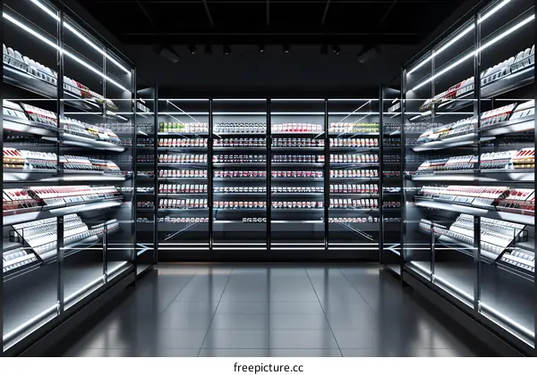 Modern Grocery Store Interior Design With Black Shelving