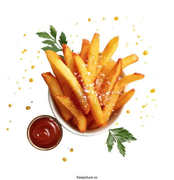 [Transparent Background PNG]Crispy French Fries with Dipping Sauce