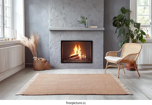Cozy Living Room with Fireplace and Rug