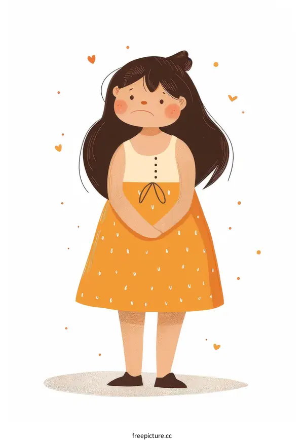 Little girl in orange dress looking sad