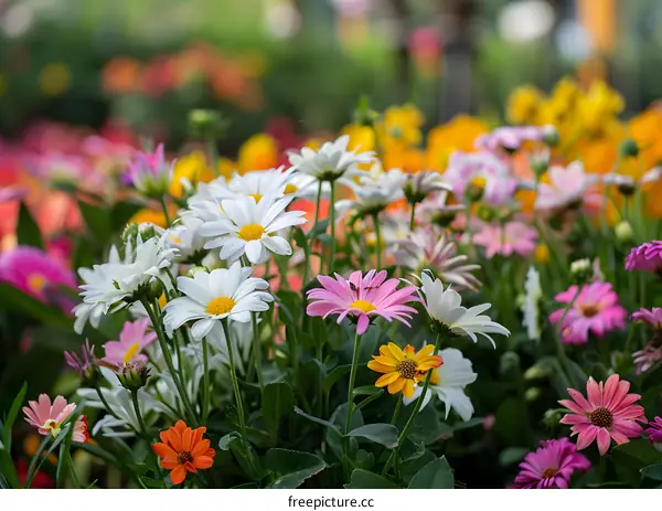 Closeup of Colorful Daisies in a Garden