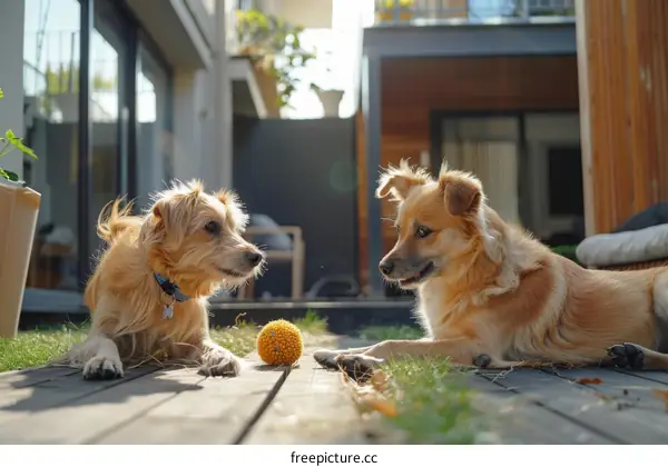 Two Dogs Playing with a Ball
