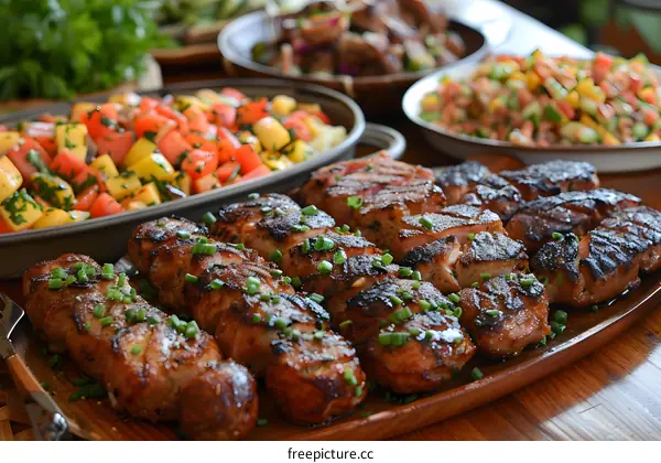 Grilled Pork Tenderloin with Green Onions and a Side of Salad