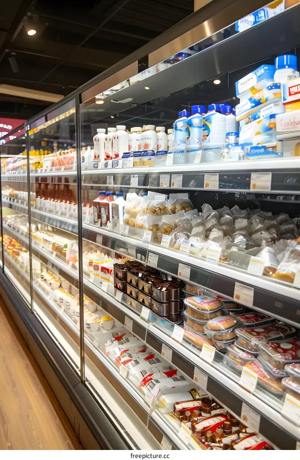 Refrigerated Food Display Case in Grocery Store