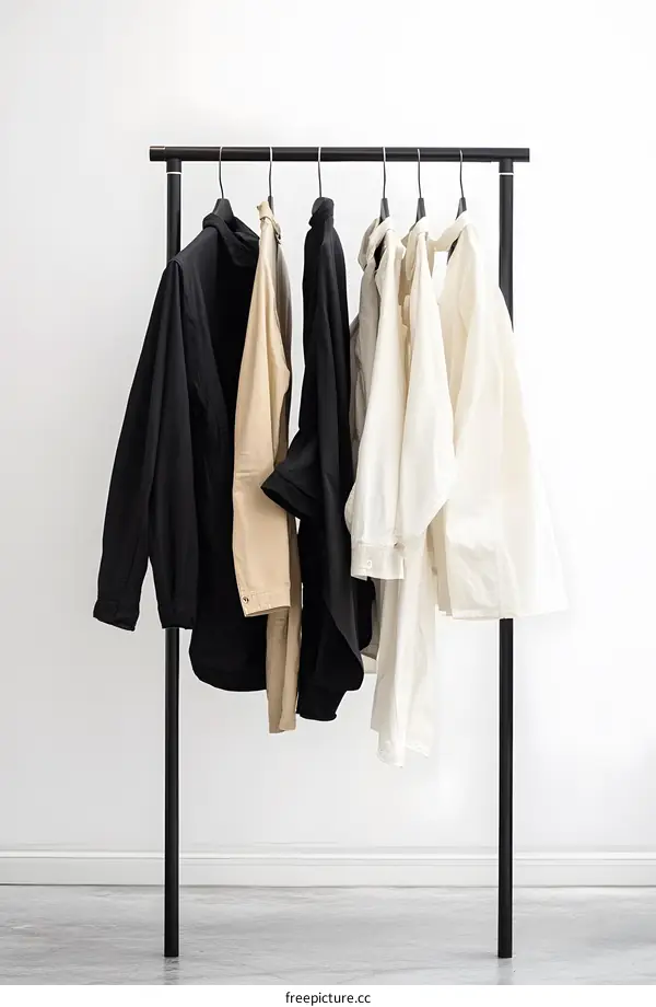 Minimalist Black Clothing Rack with Shirts Hanging