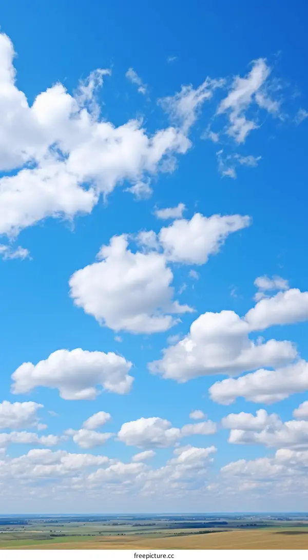 Blue Sky and Clouds with Lush Green Fields Below