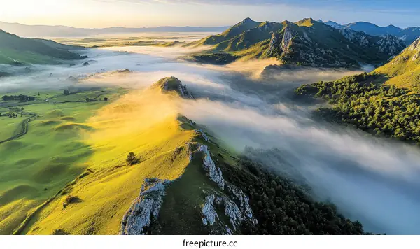 Misty Mountain Valley Sunrise Panorama