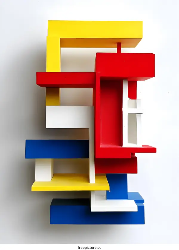 Abstract Sculpture Made of Wood Blocks in Primary Colors