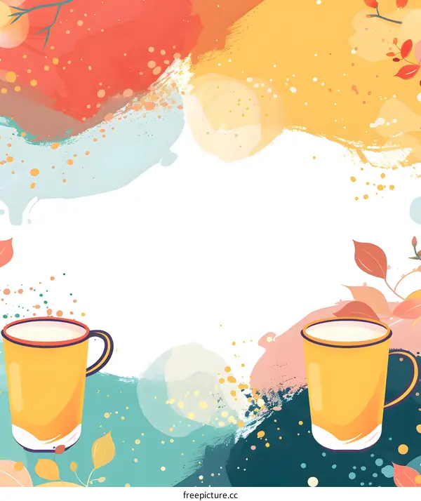 Abstract Watercolor Background with Two Yellow Coffee Mugs
