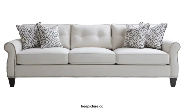 [Transparent Background PNG]Elegant Cream Sofa with Decorative Pillows