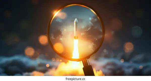 Rocket Launch Viewed Through Magnifying Glass