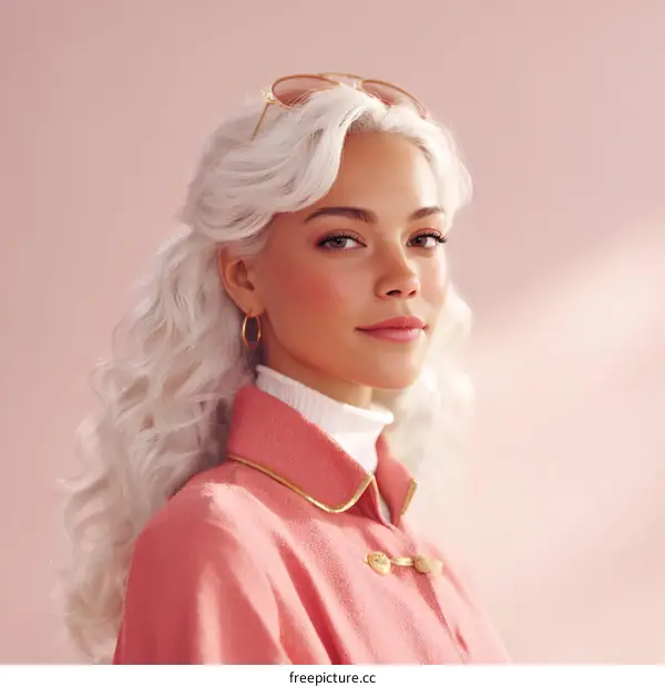 Trendy Fashion Portrait of a Woman in a Pale Pink Coat