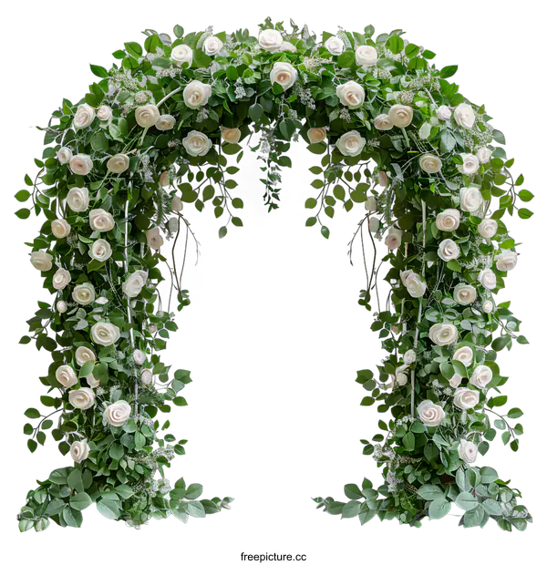 [Transparent Background PNG]White rose flowers arch with green leaves