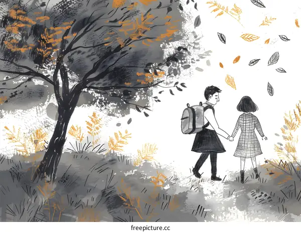 Autumn Forest Walk with Two Children