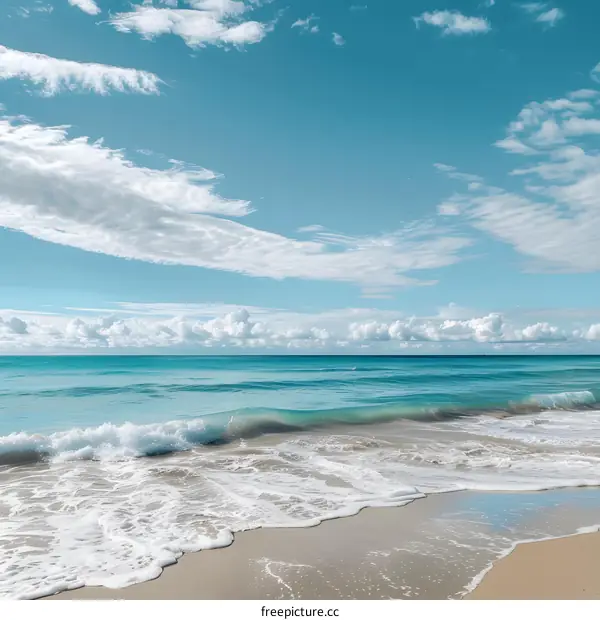 Beautiful Blue Sky With White Clouds Above The Ocean