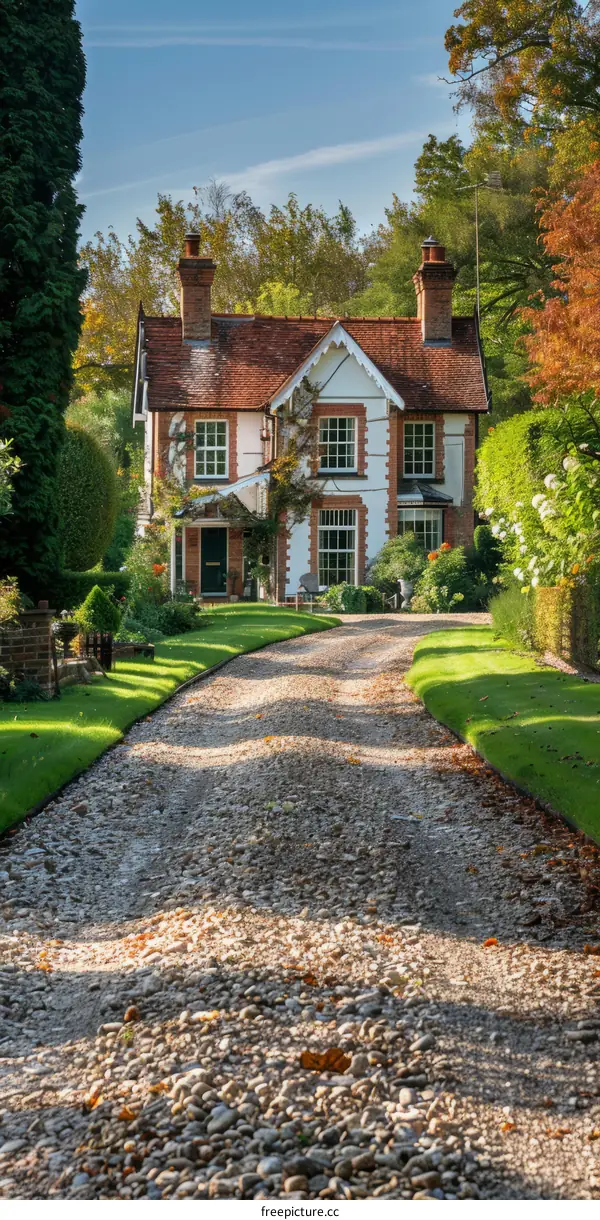 Picture of a Quaint English Cottage with Flowery Garden