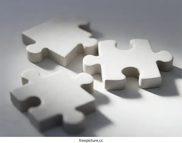 White Jigsaw Puzzle Pieces Arranged on White Surface