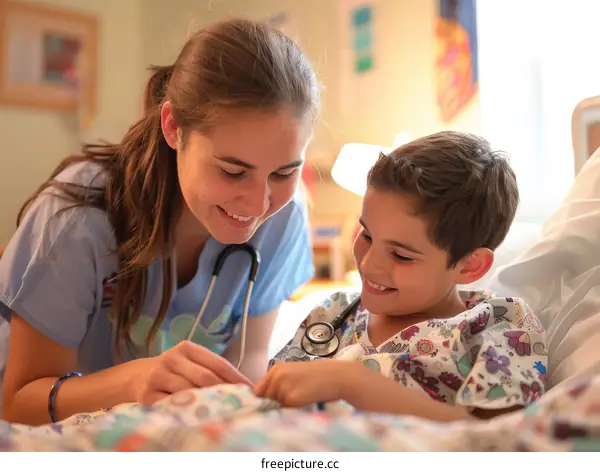 Pediatric oncology patient smiling with doctor