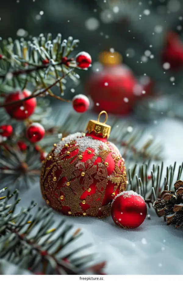 Christmas Decorations with Red and Gold Accents