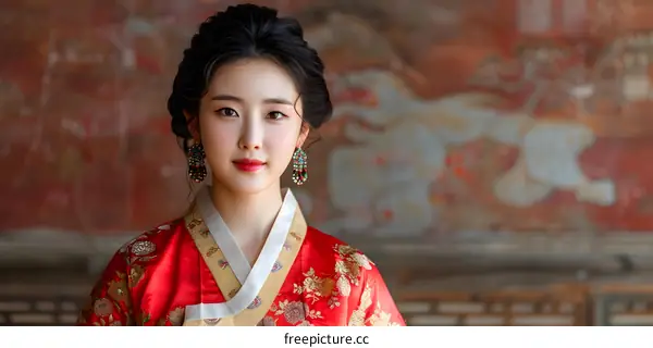 Portrait of a young Korean woman in traditional dress