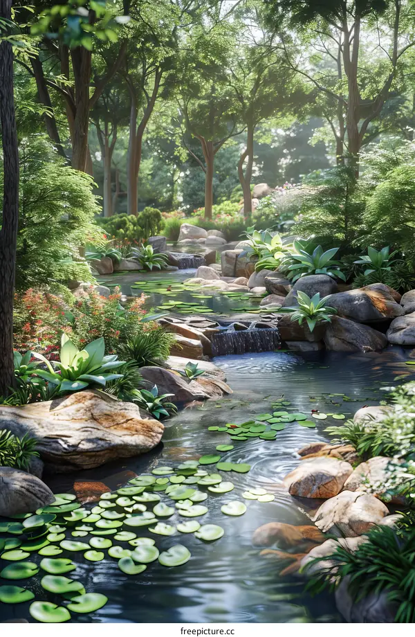 Peaceful Forest Stream Landscape Illustration