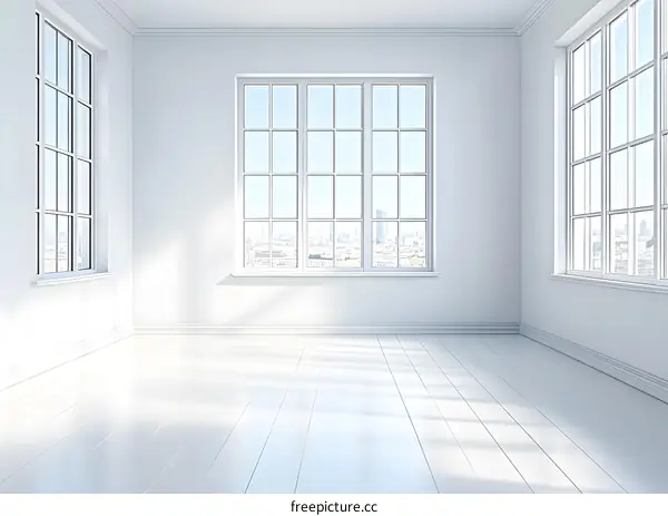 Empty Room with City View from Window