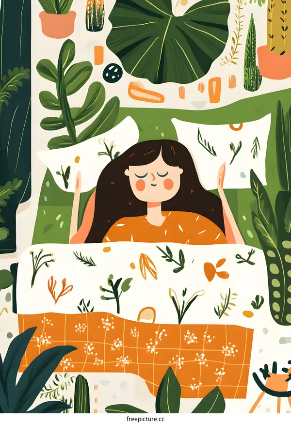 Sleeping Woman Surrounded by Plants Illustration