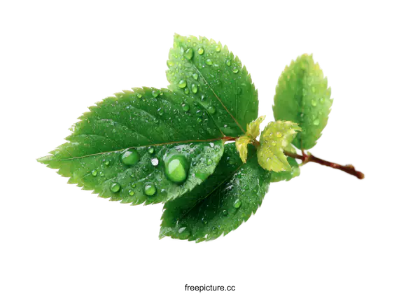 [Transparent Background PNG]Fresh Green Leaves with Water Droplets