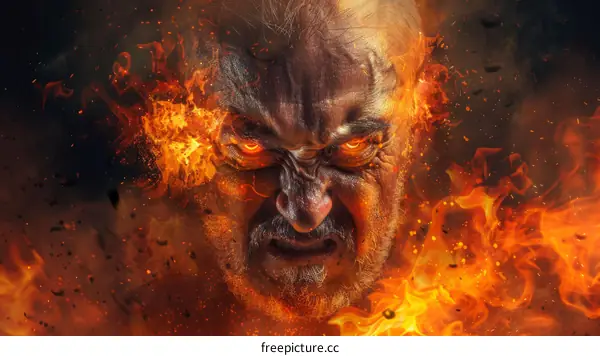 Angry Man With Fire In His Eyes