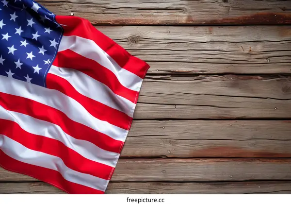 American flag on wooden background