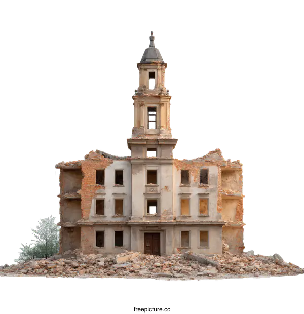 [Transparent Background PNG]Ruined Building in a Demolition Site