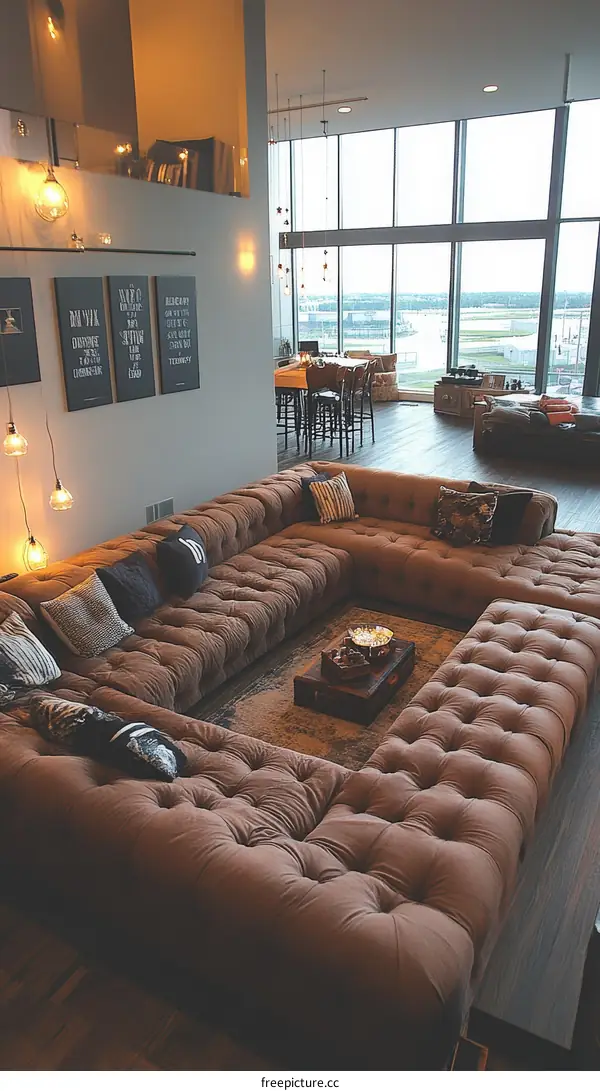 Large Modern Brown Sectional Sofa in a Loft Apartment
