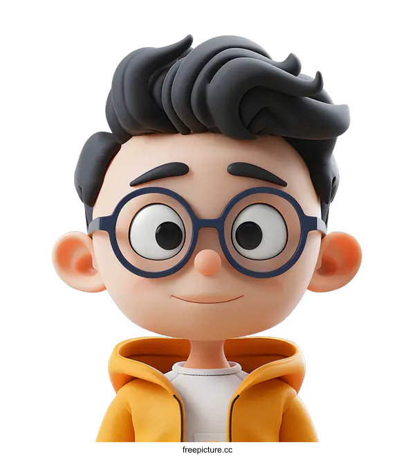 [Transparent Background PNG]3D rendering of a cute cartoon boy with glasses