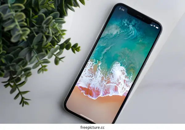 Smartphone Screen Displaying Ocean Waves Wallpaper