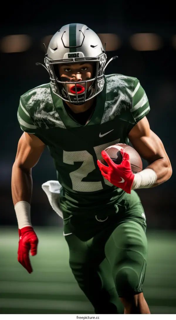Portrait of a determined football player in green uniform