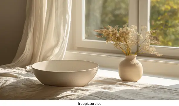 Minimalist Still Life with Dried Flowers and Ceramics