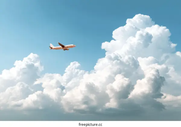 Beautiful Sky with Airplane and Clouds