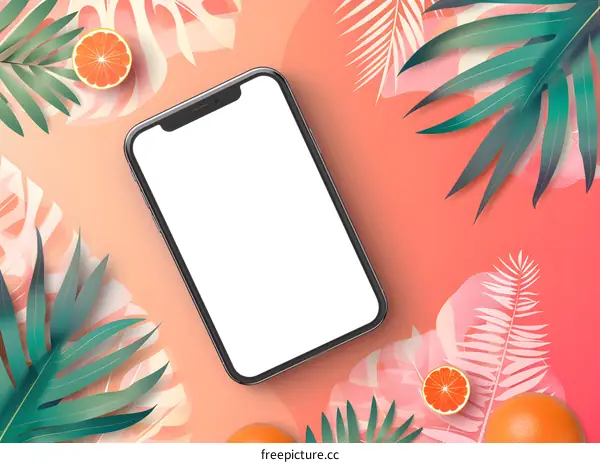 Summer Tropical Phone Mockup with Orange Fruit