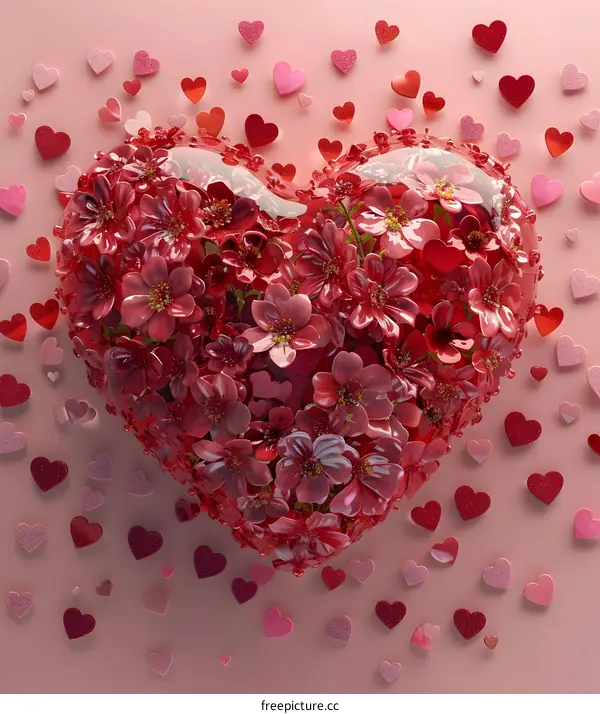 Glass Heart with Red Flowers