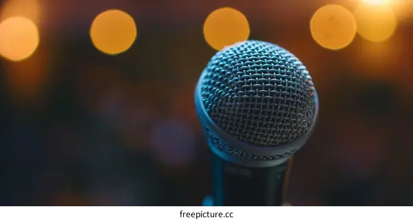 Microphone on Stage with Bokeh Lights Background