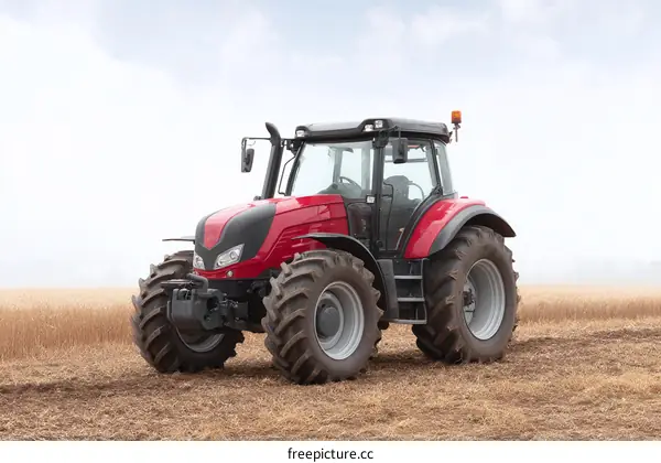 Red Tractor in a Golden Wheat Field