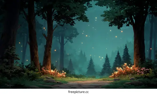 Magical Night Forest Pathway Illustration