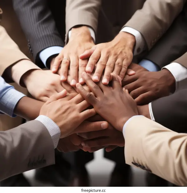Business people of different ethnicities joining their hands together