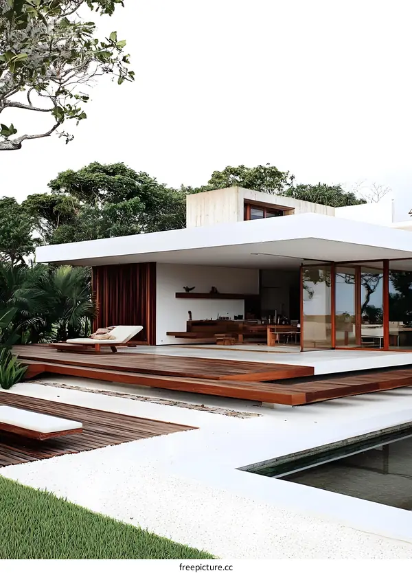 Modern Minimalist House with Wooden Deck and Swimming Pool
