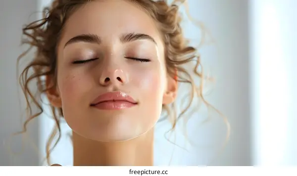 portrait of a young beautiful caucasian woman with closed eyes