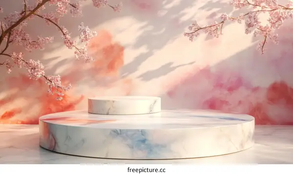 Spring Cherry Blossom Marble Display Podium